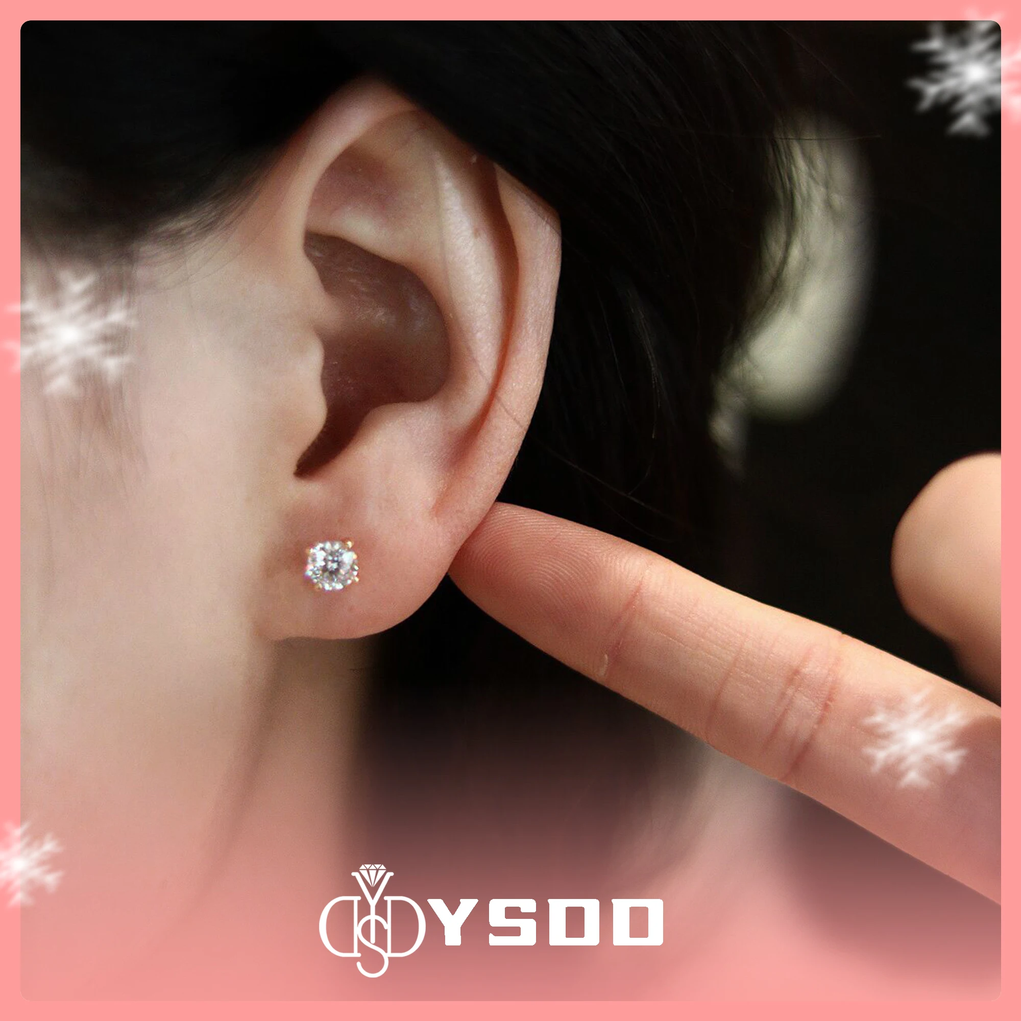 # 312 YSDD lujo 0,3-0,5 quilates moissanita pendientes de cuatro garras genuino Plata de Ley 925 oro rosa pendientes de mujer joyería