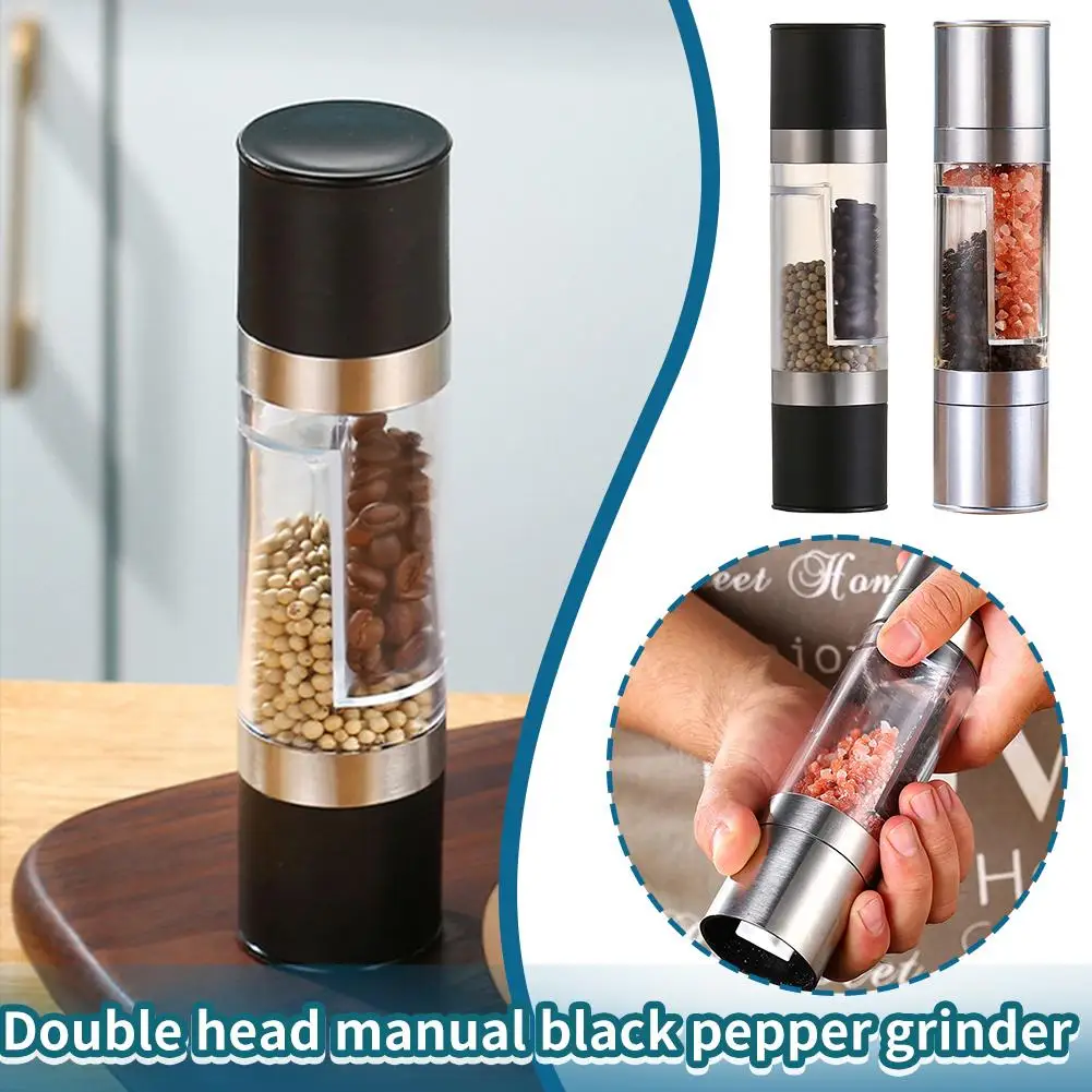 Double-ended Manual Black Pepper Grinder Stainless Steel Grinder Kitchen Supplies Seasoning Bottle For Pepper Salt Q9G3