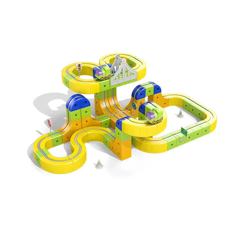 Magnetisches Baustein-Schienen-Auto-Set, STEM-Lernspielzeug, großpartikel, bunt zusammengebautes Schienenfahrzeug als Geschenk für Kinder