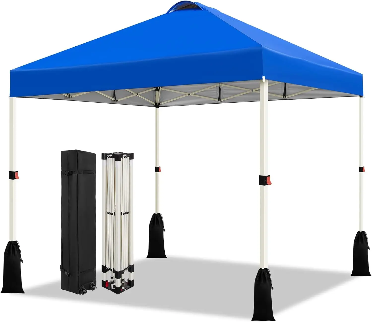 Pop Up Canopy Tent, 1‑Button Push Setup Instant Portable Shelter with Adjustable Height, Outdoor Sun Shade Canopy with Roller Bag and 4 Weight Bags for Party Events