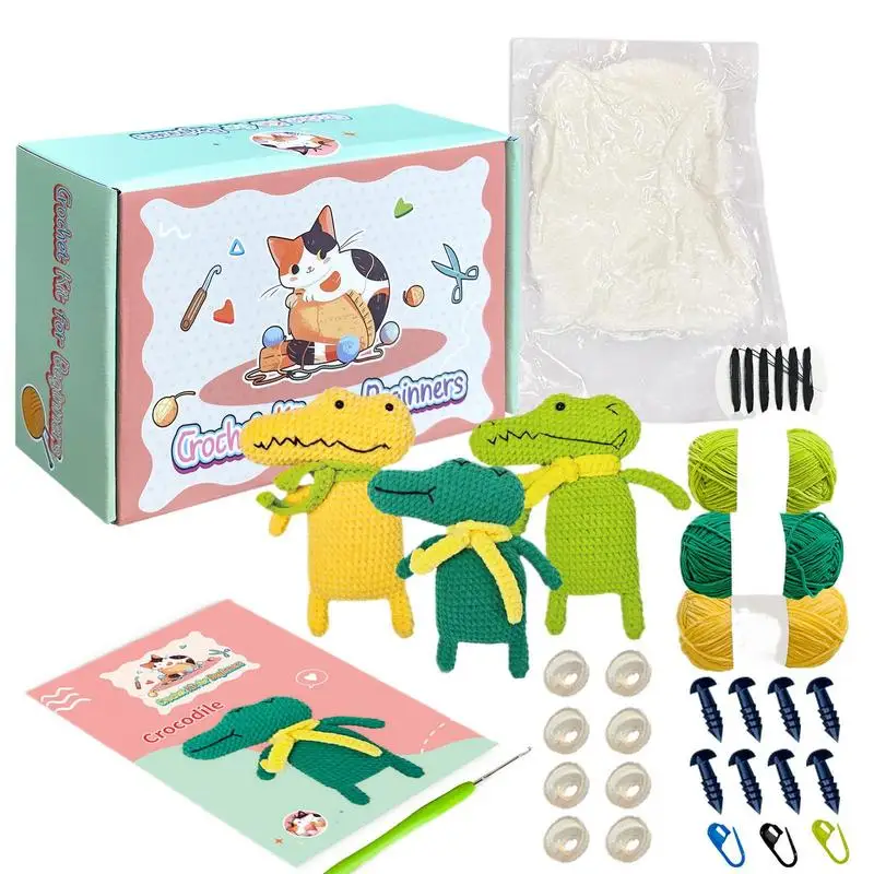 Crochet Kit For Beginners Knitting Crochet Kits Animal Cartoon Crocodile Crocheting Kit With Step-By-Step Tutorials Knitting Kit