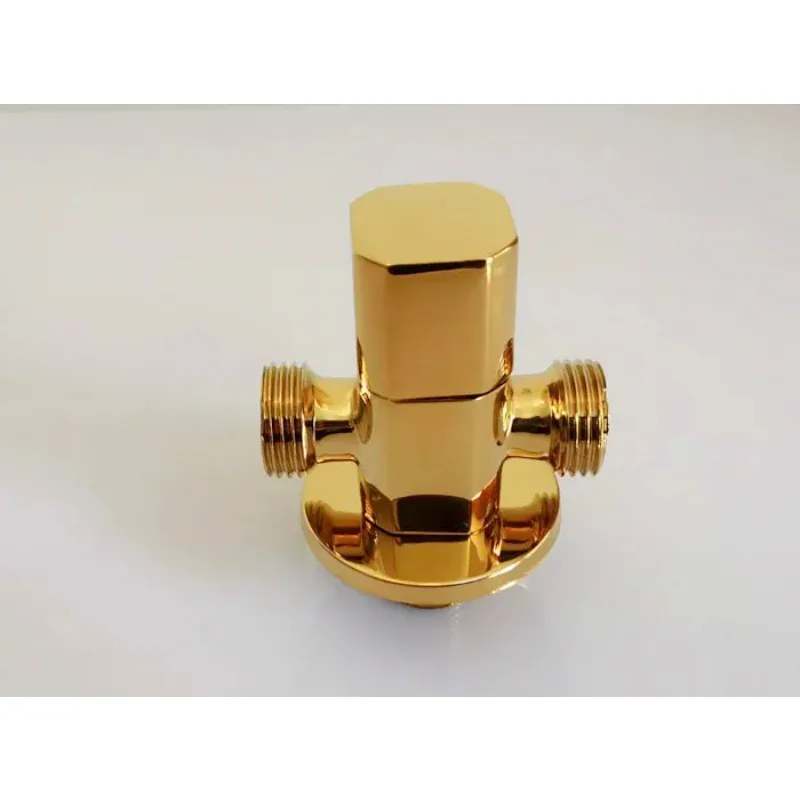 

Медный угловой клапан для душа с двумя выходами G1/2" (золотистый), латунный, для ванной комнаты