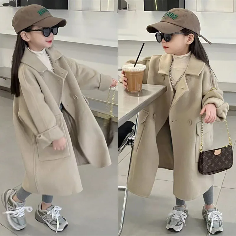 

New Girls' Jumper Jacket Thickened Autumn and Winter Clothes Children's Casual Loose Khaki Coat Infant Outwear