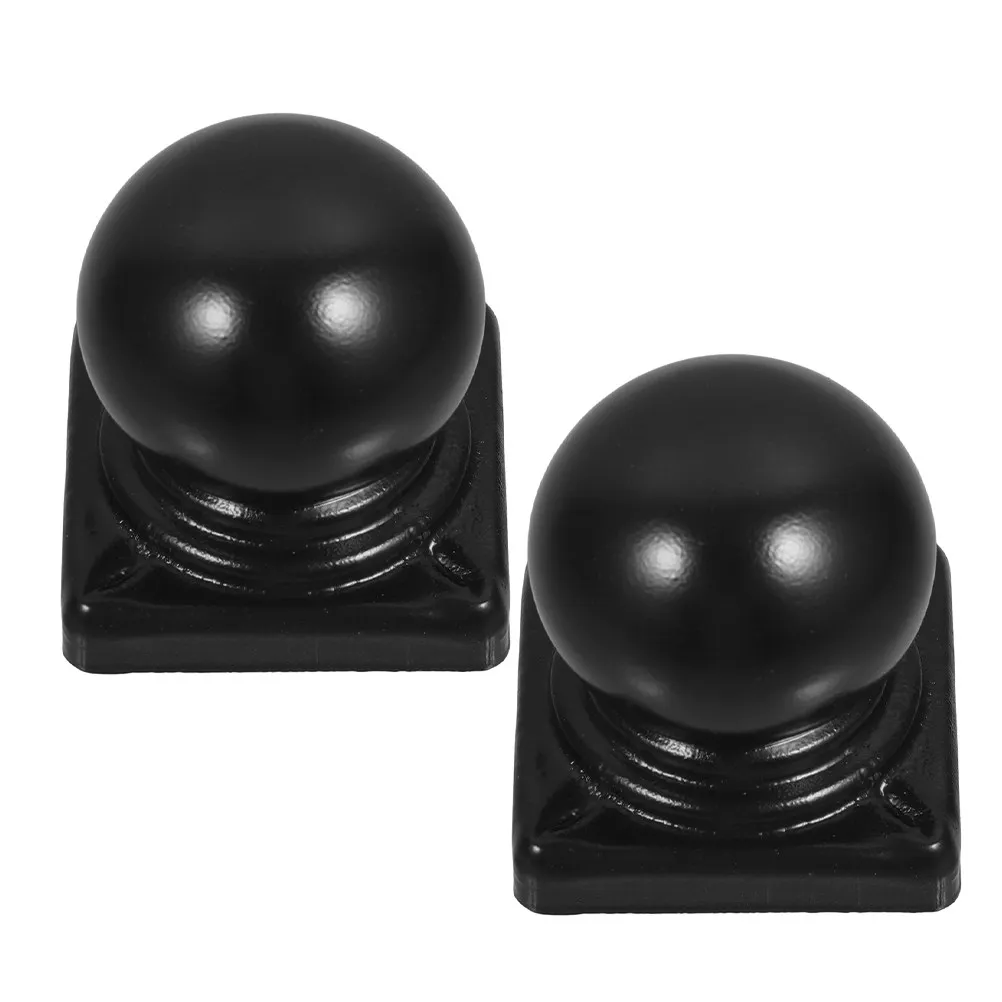 2Pcs Black Iron Round Fence Post Caps Decorative Finials Fits 60Mm Square Metal Fence Railings Weather Resistant Outdoor Post