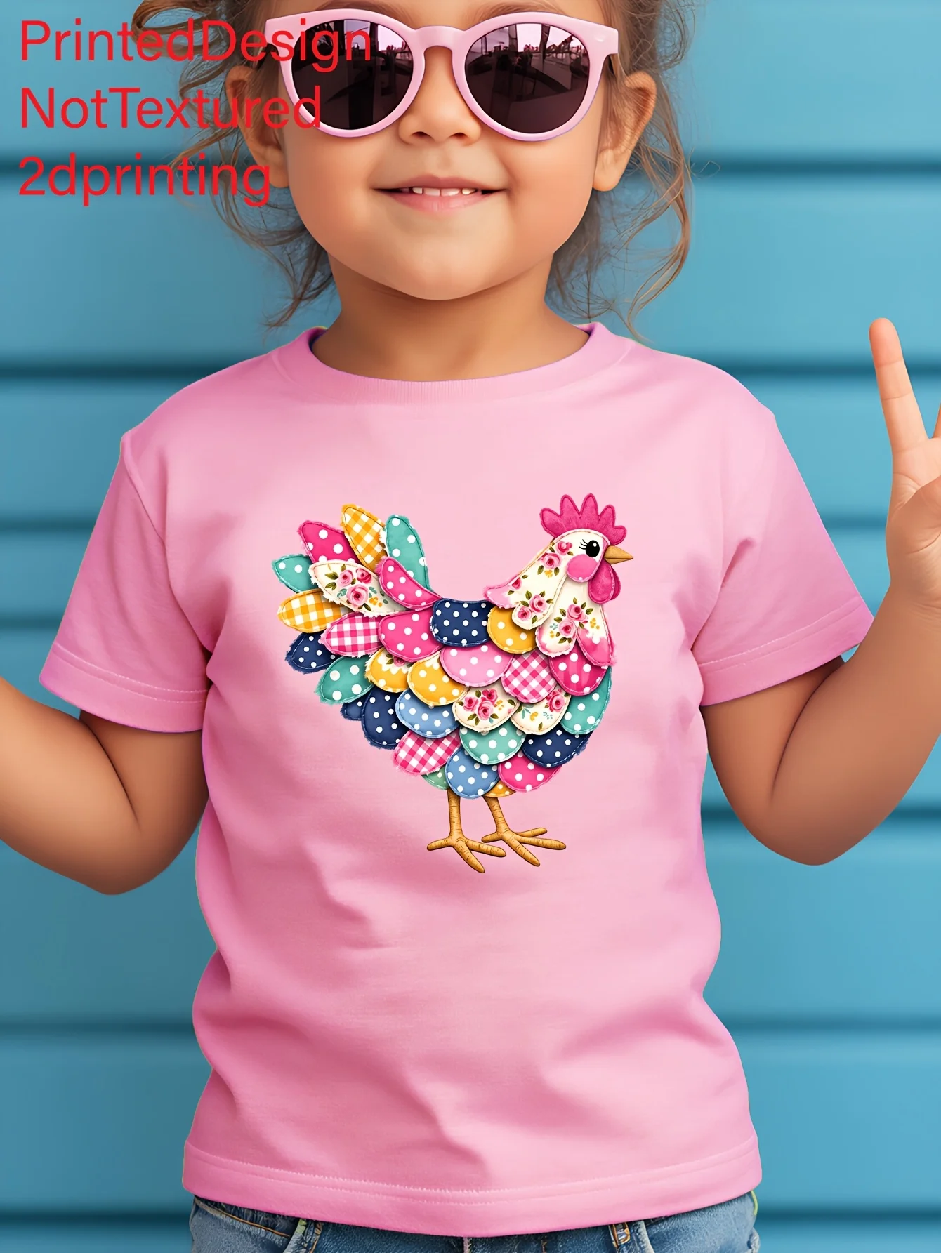 Summer Children's Fashionable T-shirt with Creative Rooster Pattern Print, Cute Short Sleeved Casual Parent-child Top
