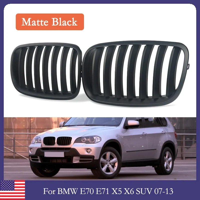 MagicKit Pair Front GrillesFor BMW X5/X6 E70 E71 2007-2013 Front Bumper Matte Black Kidney Grill  Front Mesh Grille