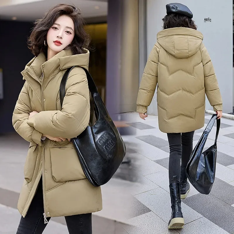 2024 Winter Women Hooded Jacket Coats Long Parkas Female Down Cotton Overcoat Thick Warm Padded Windproof Casual Windbreaker