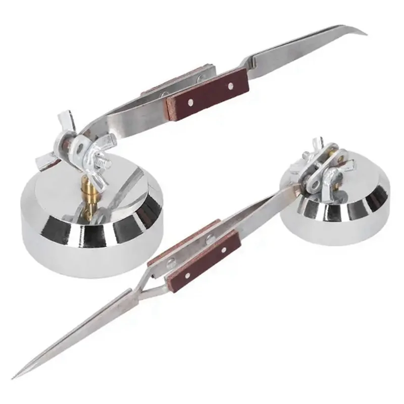 

AT29-Universal Bracket Welding Tweezers Hand Tool Bending Mouth Rebound Welding Pliers Third Pointer Tweezers With Base Durable