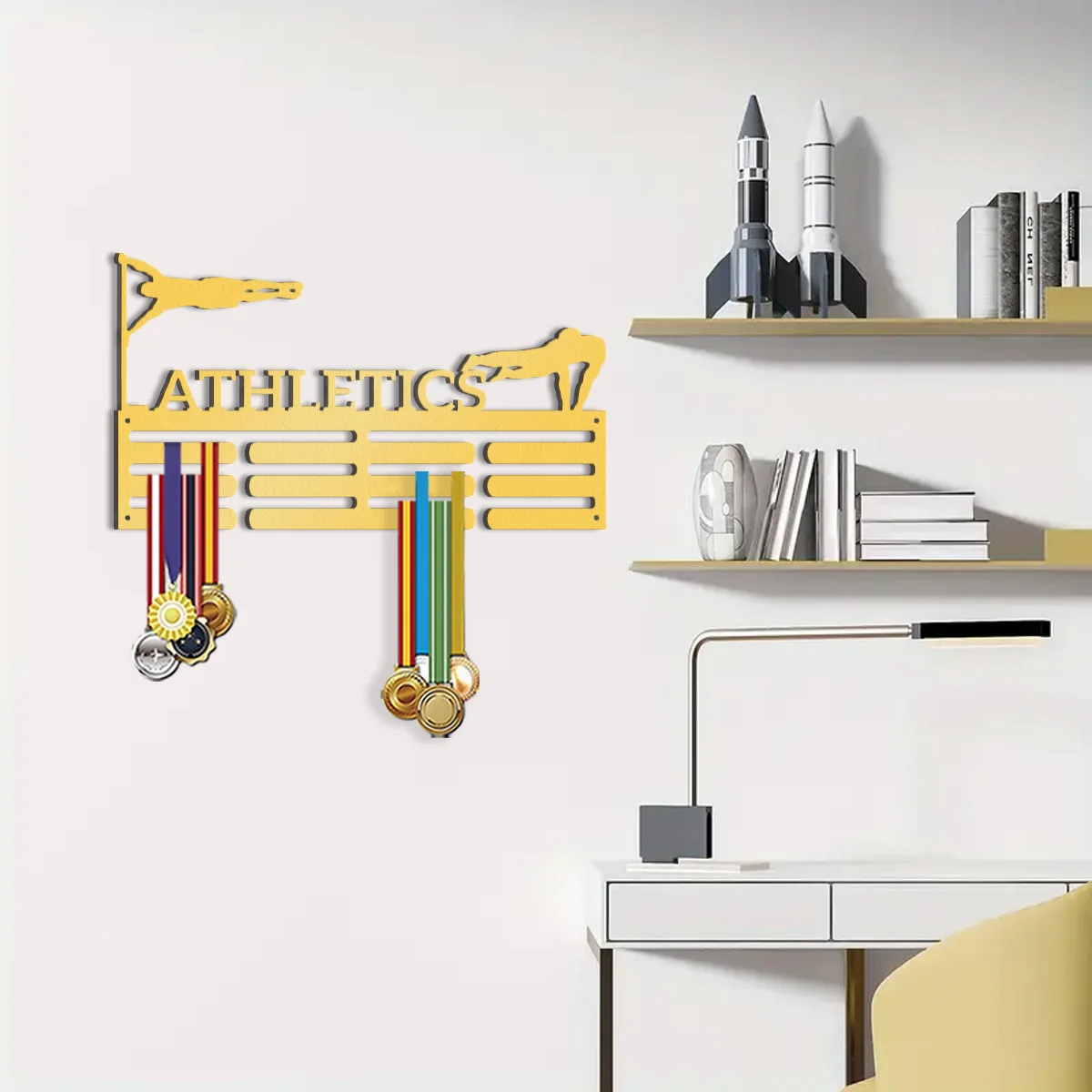 A customized Honor item basketball player Iron medal rack wall mounted trophy display rack with adjustable multiple hooks Suita - view 4