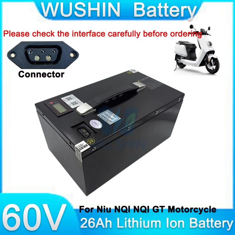 Batería NIU NQI NQI GT de 60V 26Ah de Iones de Litio con BMS Integrado de 80A y Cargador de 5A