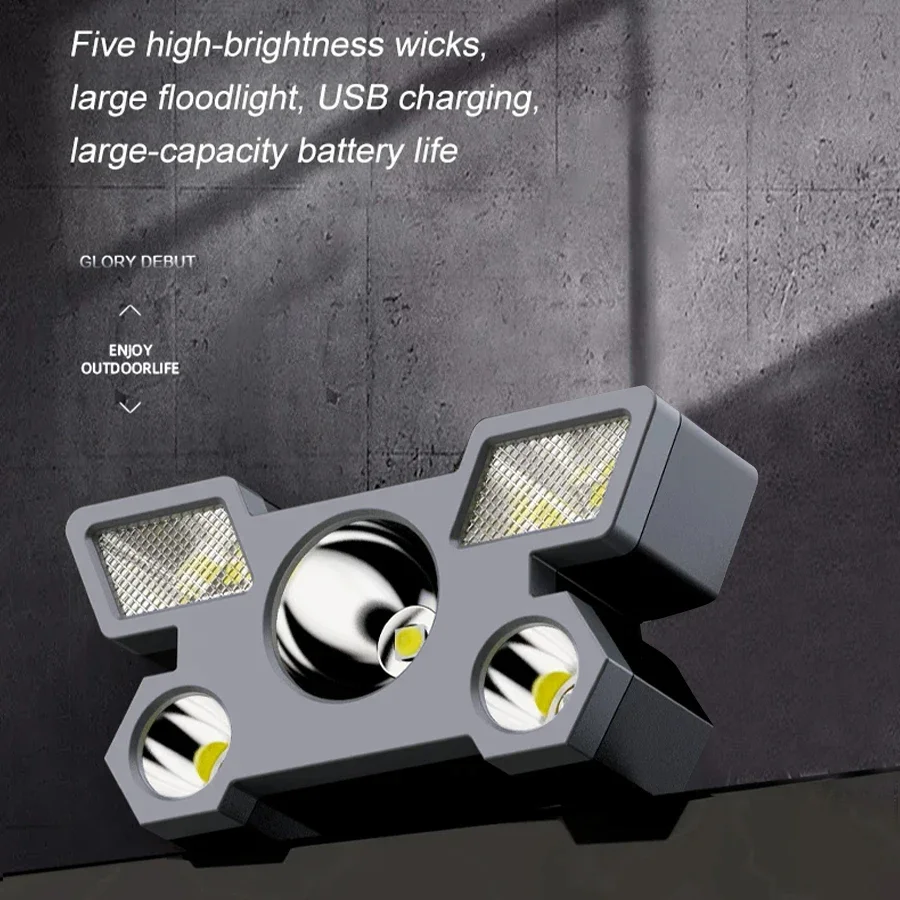 5 LED Flashlight Rechargeable with Built in Battery Strong Light Camping Adventure Fishing Head Light Headlamp