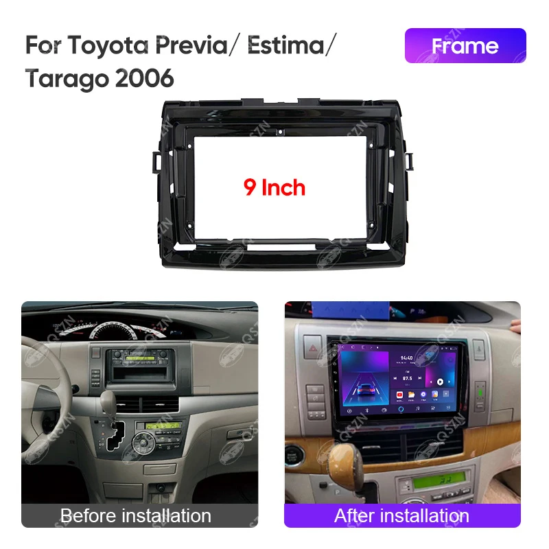 QSZN 9 Inch Car Radio Fascia Frame For TOYOTA PREVIA/ ESTIMA/ TARAGO 2006 Wiring Harness Media Player Centre Console Cable