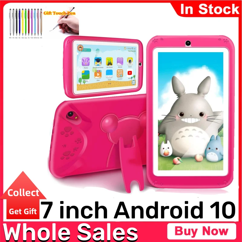 Hot Sales 7 INCH E98 Android 10.0 KID Gift Tablet PC 1GBRAM + 16G ROM Met Siliconen beugel Case Dual Camera Quad Core WIFI