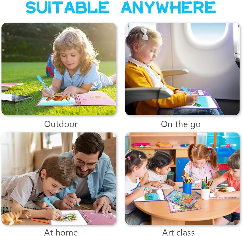 Repeated Children Drawing Coloring Books Sensory Early Education Puzzle Drawing Toys Ocean Dinosaur Animal Water Drawing Picture