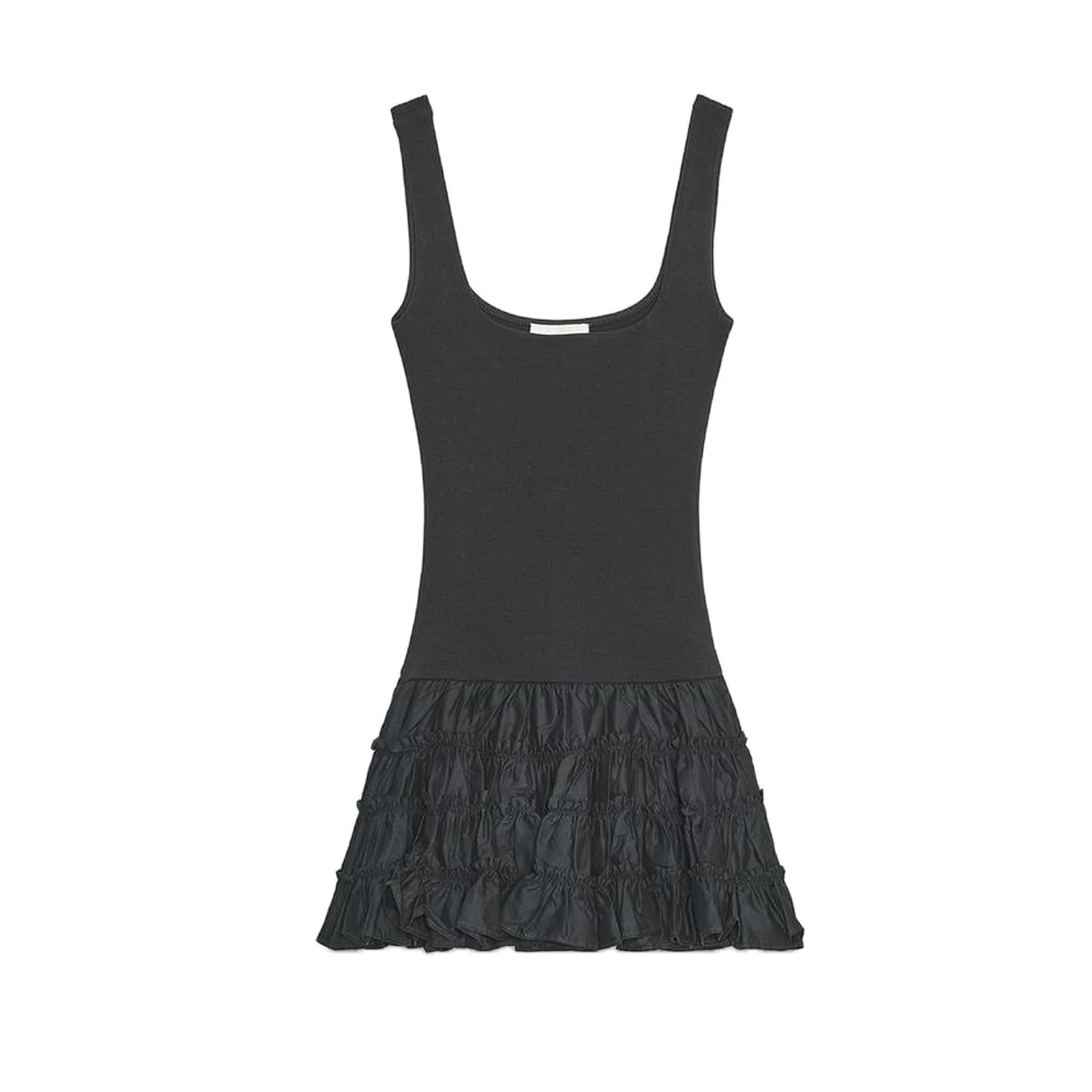 Vestido Casual F de Verão com Estilo mata, Detalhes em Babados, Barra em Camadas, Decote Quad, Sem Alças, C...