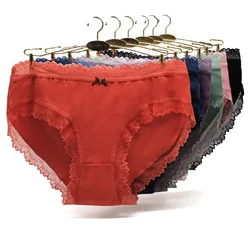Women Panties Plus Size Cotton Underwear Briefs Female Knickers Lingerie Lace High Waist Underpants 2XL 3XL 4XL 3 Pieces/Lot