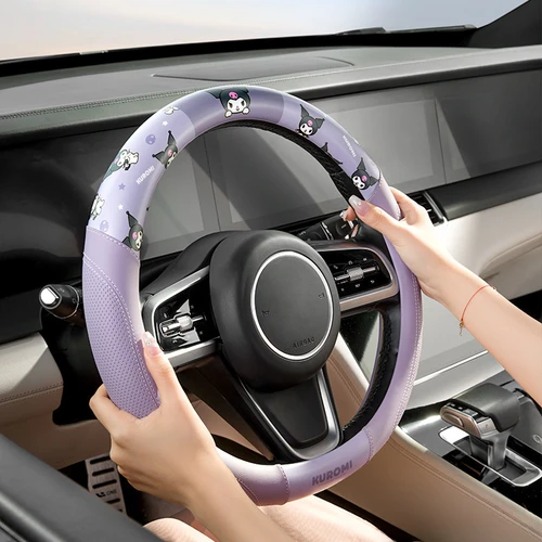 Imagen 2 del producto Sanrio Kawaii Kuromi My Melody Anime protector para volante de coche de felpa adecuado para capó de volante de 37-38Cm lindos accesorios para coche