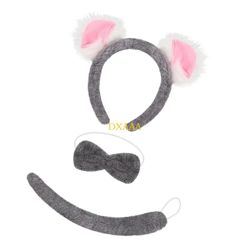 DXAA 3PCS KOALA EARS ĐẦU TIP Bowtie Koala Trang phục Phụ kiện Halloween Trang phục cosplay động vật cho trẻ Quà tặng người