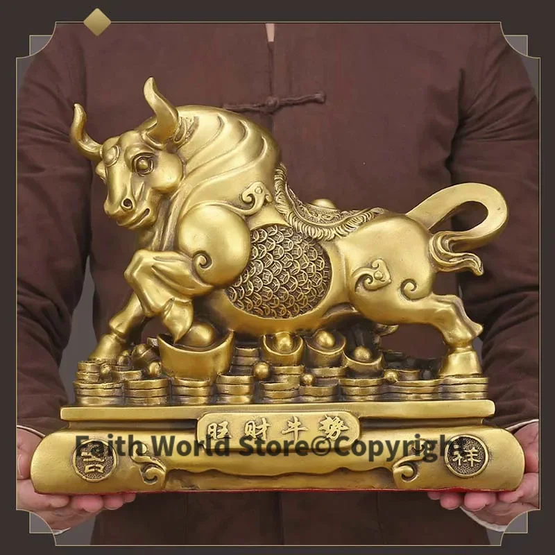 Large Bring in wealth treasure HOME Store business Money Drawing Mascot good luck Fortune golden Taurus Brass Charging Bull
