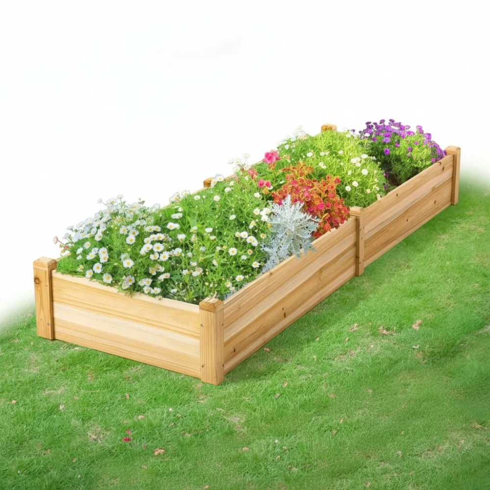 

Upgraded 96-Inch Raised Garden Bed with Adjustable Dividers, Durable Fir Wood Planter Box for Balcony Deck Patio Gardening