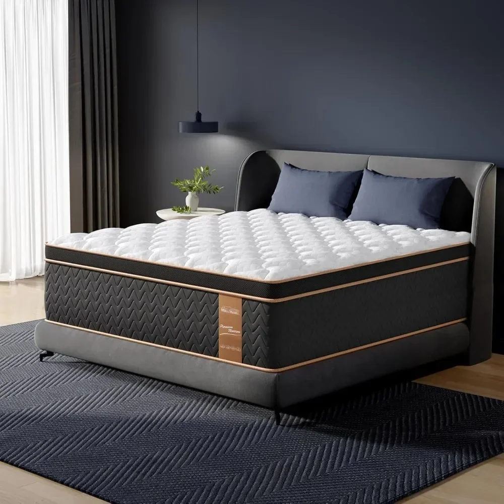 King Mattress, 14 Inch Hybrid Innerspring Mattress with Gel Memory Foam Individual Pocket Spring -Free Luxury Mattress in a Box