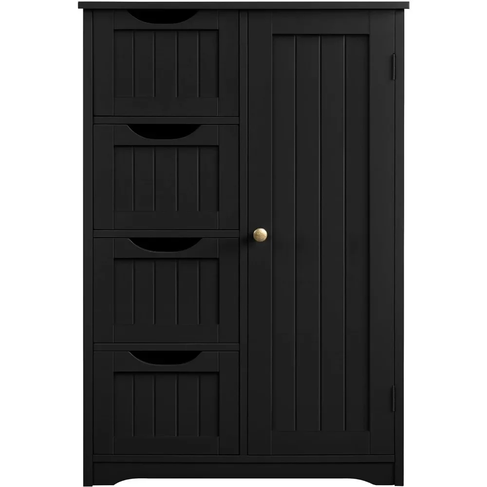 

Bathroom Floor/Side Storage Organizer Cabinet with 4 Drawers and 1 Cupboard, Freestanding Entryway Storage Unit Console Table