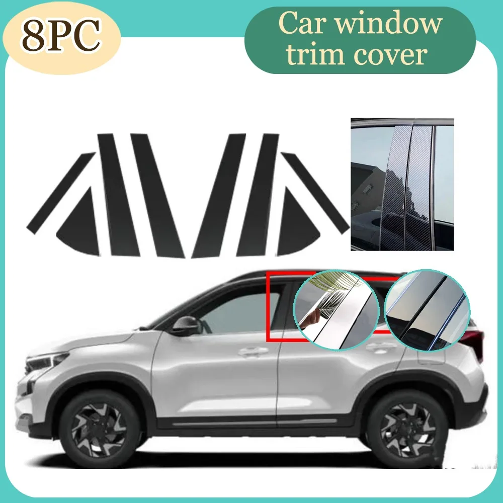

8Pcs Silver Carbon Gloss Black Pillar Posts Fit For Kia Sonet 2021 2022 2023 2024 Door Window Trim Cover B C Column Sticker