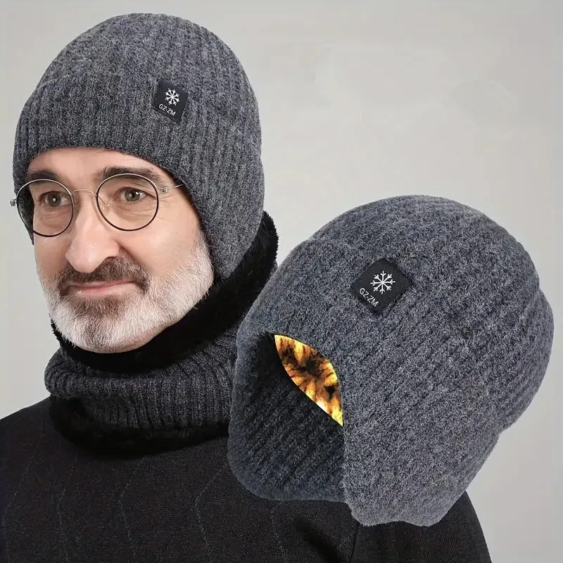 

Men'S Extreme Cold Weather Knit Balaclava Hat with Ear Flaps & Fleece Lining - Soft Textile Winter Cap for Skiing, Hiking