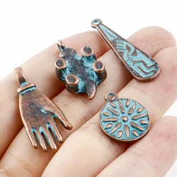 DoreenBeads 20PCs Copper Bohemian Patina Pendant Cross Palm Vintage Antique Metal Charms DIY Making Necklace Earrings Jewelry