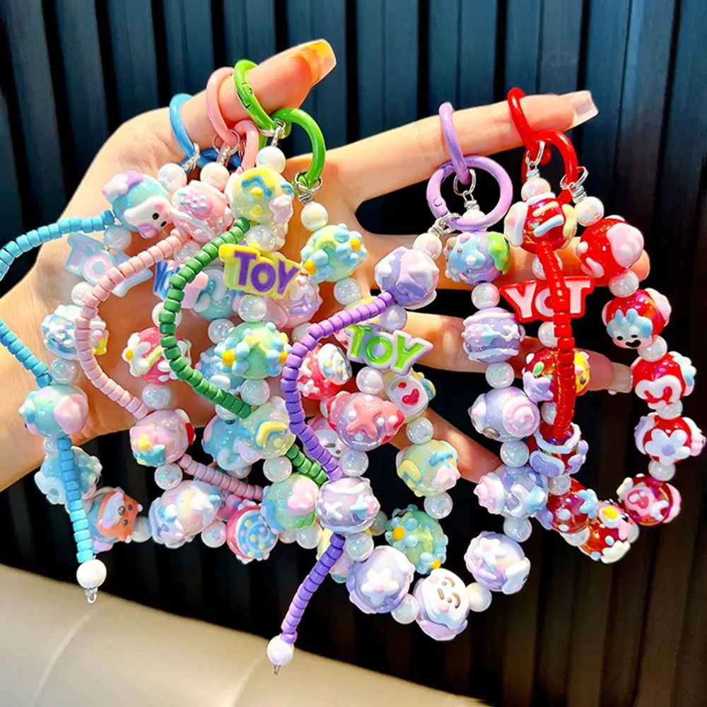 Hand-painted Toy Beaded Cell Phone Chain Cute Style Simplicity Doll Machine Key Ring Fashionable Creative Beads Bag Pendant