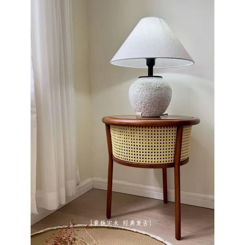 rattan corners, bedside tables, solid wood side tables, storage tables, Japanese-style living room, wabi silent retro