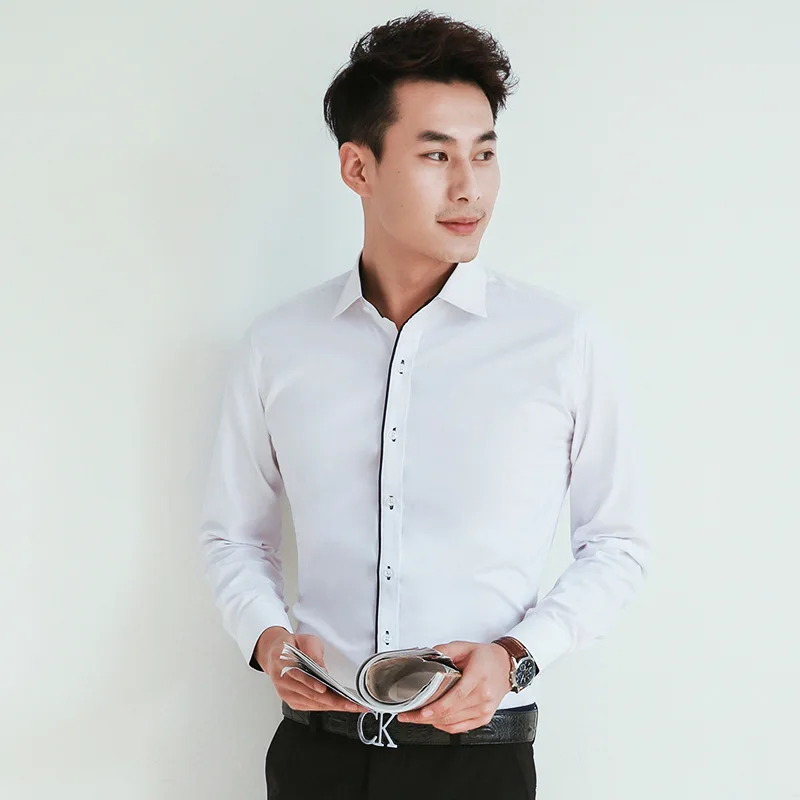 New Young Elegant Men's Long Sleeve Shirt Professional Tooling White Shirt Luxury Fashion Business Casual Premium Social Clothes