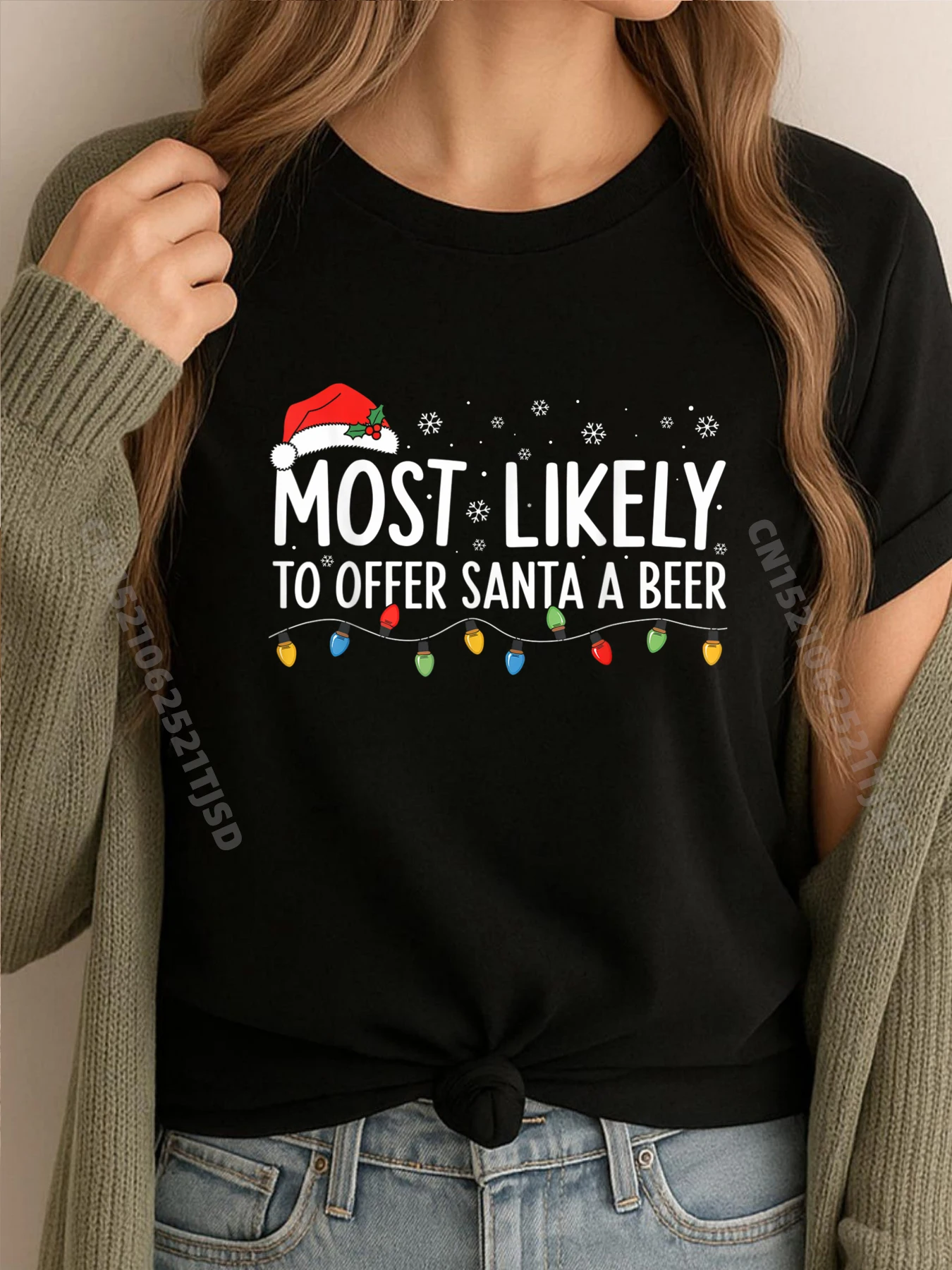 

Самое настоящее предложение Santa A Beer Drinking Рождественские забавные футболки Женская футболка Мужская футболка стираная