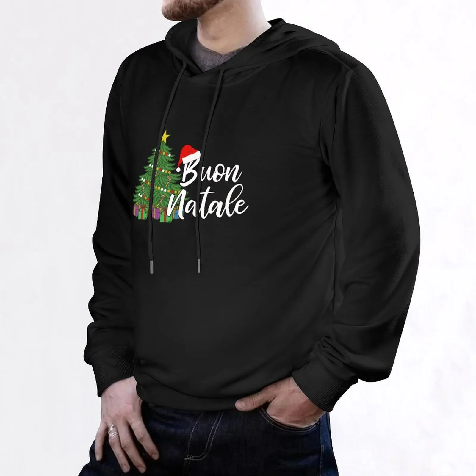 عيد الميلاد الإيطالي Tanti Auguri عيد ميلاد سعيد Buon Natale هوديي ملابس رجالي ملابس أنيمي هوديي ملابس الشارع الشهير