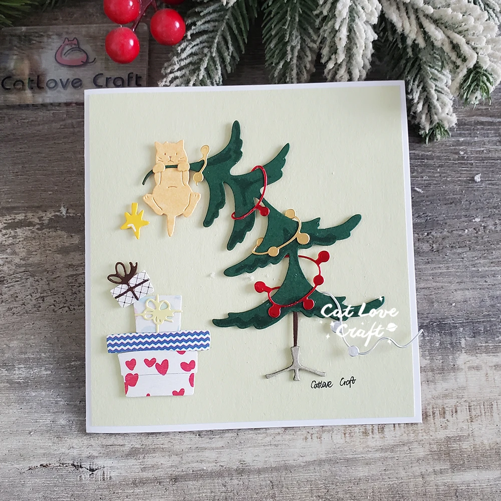 Catlove Christmas Tree Gifts Cat Metal Cutting Dies Scrapbooking Stencil Die Cuts Card Making DIY Craft Embossing New Dies For view 4