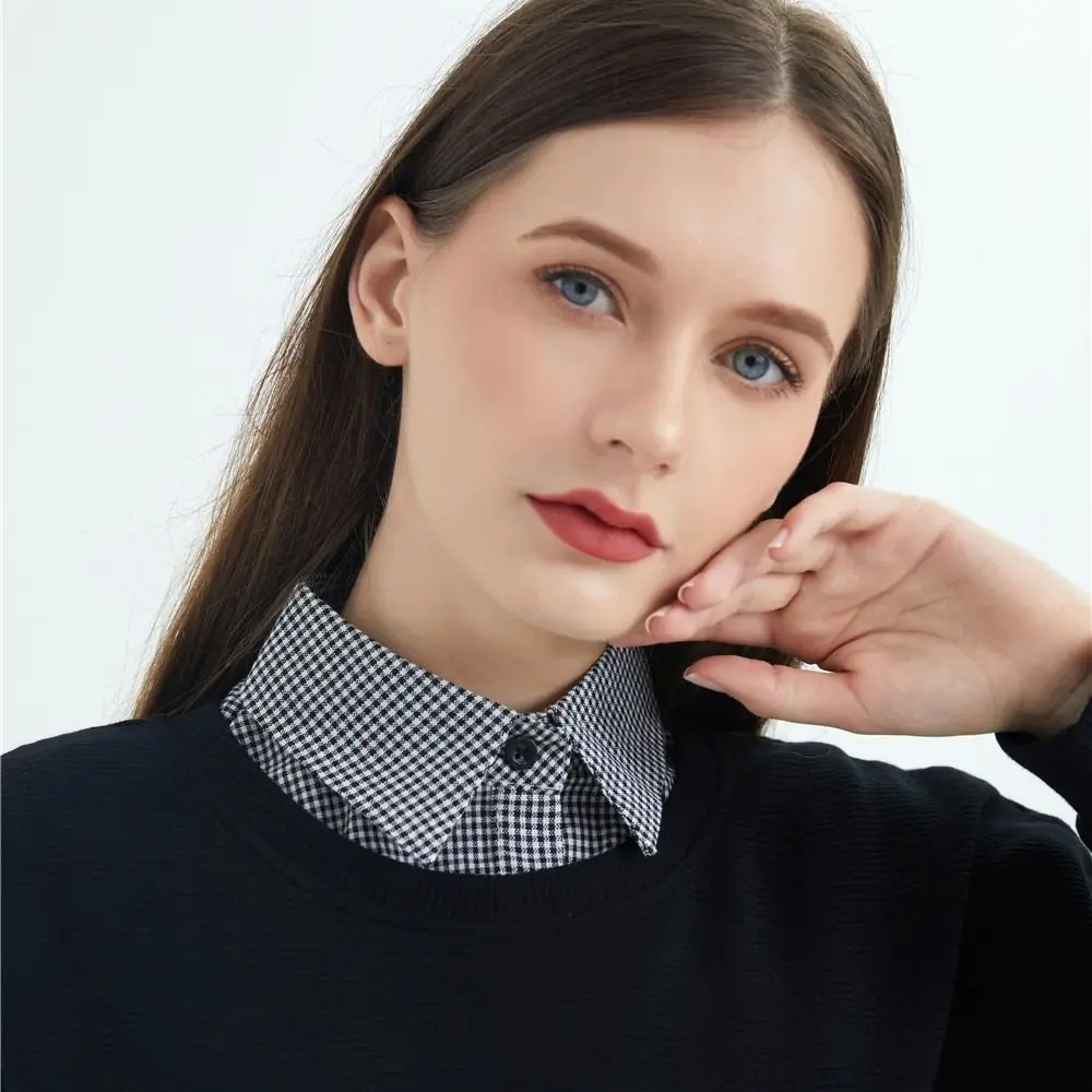 All-match Detachable Plaid Fake Collar Black Sharp Collar Adjustable Neckline Houndstooth Square Collar Lapel Half Shirt Women