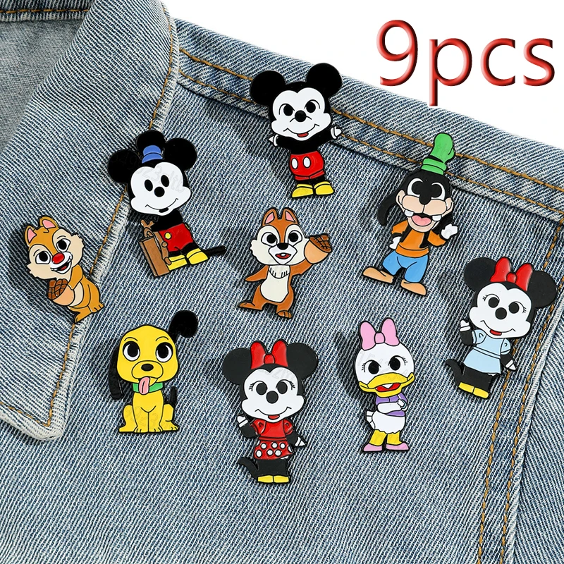 1Set Disney Cartoon Mickey Mouse Brooch Cute Minnie Mouse Daisy Duck Goofy Pluto Chip 'n' Dale Enamel Pin Metal Badge Jewelry