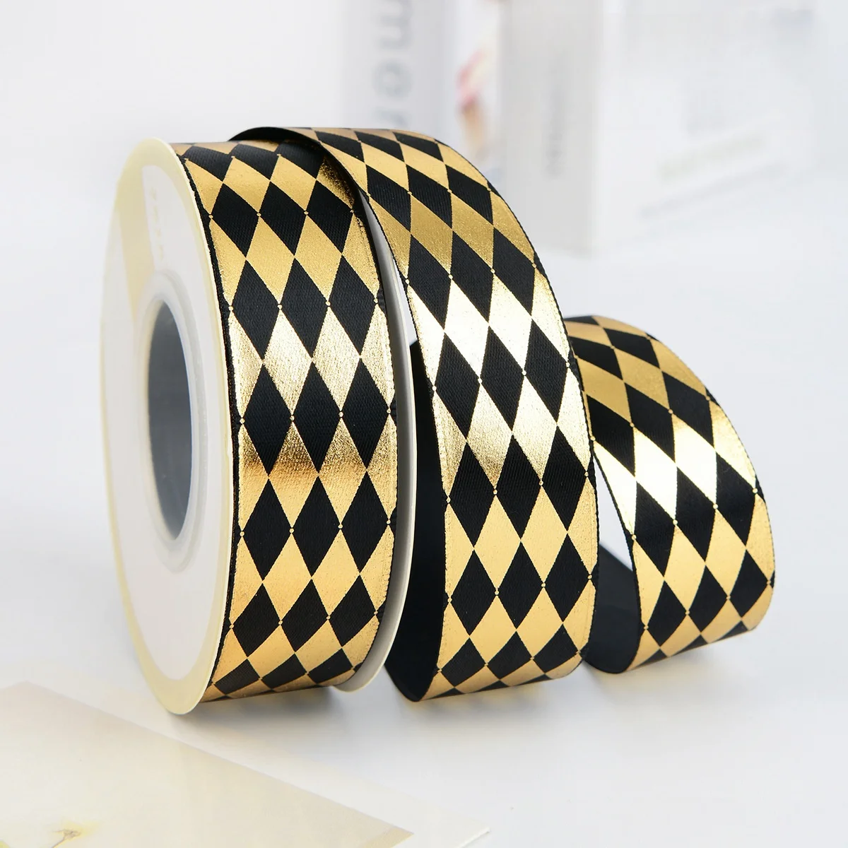 2.5cm wide diamond hot gold ribbon Handmade DIY hair bow Gift box Flower gift packaging decorative holiday ribbons