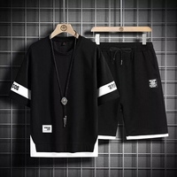 Men's Women's Sets Sports Casual Short Sleeve T-shirt+Short 2 Piece Set Black White Letter 3D Print Suit Gym Outfit Tracksuits