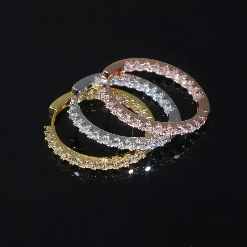 Medium Sized CZ Hoop Earring with Iced Out Bling 5A Cubic Zirconia, Trendy Women\'s Jewelry