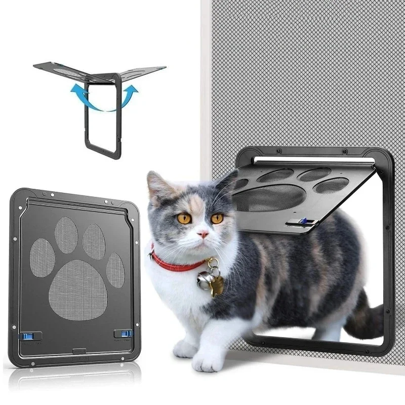 

Pet Door New Safe Lockable Magnetic Screen Outdoor Dog Paw Print Door Bite Proof Small Dog Cat Screen Window Door