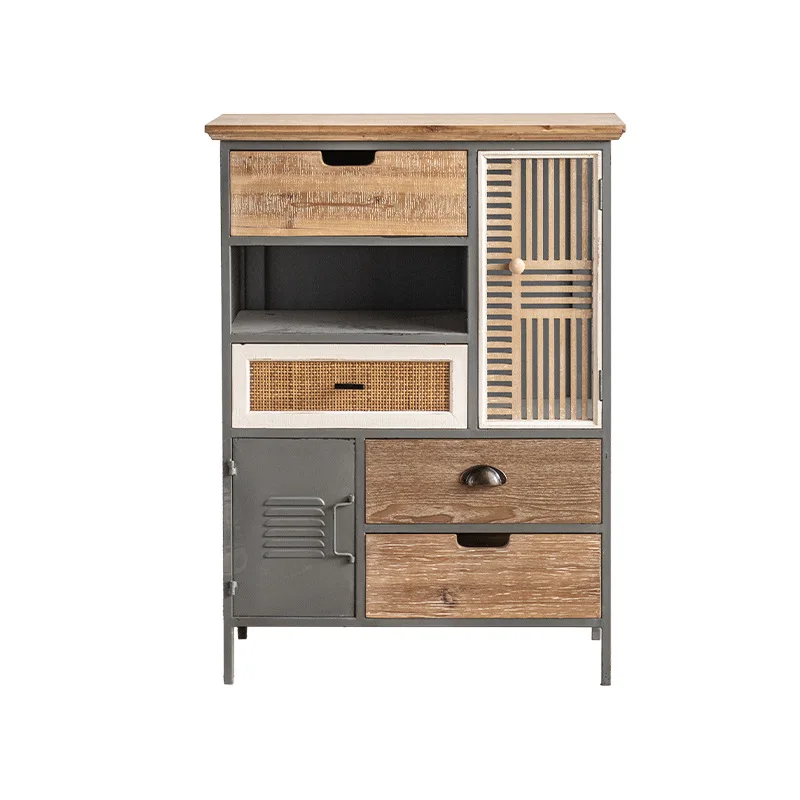 

American retro wrought iron dining side cabinet, industrial style solid wood storage , decorative chest cabinet