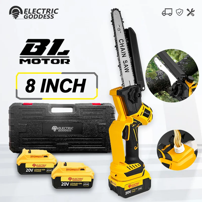 8 pulgadas inalámbrico motosierra eléctrica sin escobillas motosierra de una sola mano portátil para trabajar la madera poda sierra juego de baterías jardín motosierra herramienta eléctrica para Dewalt 20v batería