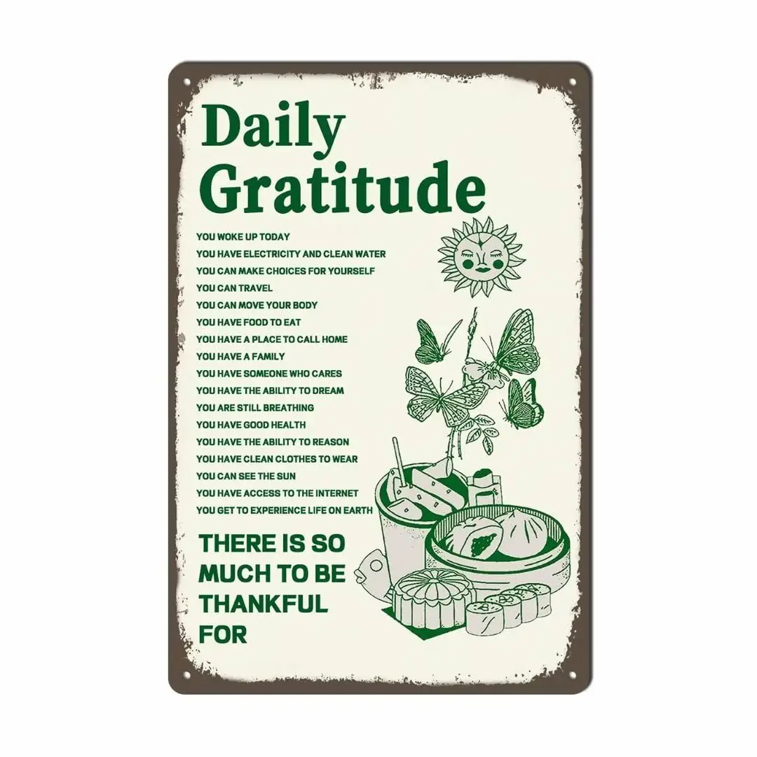 Daily Gratitude Metal Tin Sign 12x8 Inch Positive Decor Inspirational Encouragement Gifts For Men Women Coworker Mom Aunt T sign