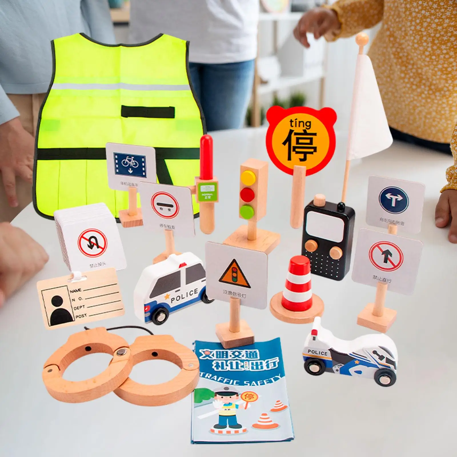 

Educational Traffic Signs Wood Toy with Uniform Life Skills Pretend Play Learning Toys Children Play Teaching Props for Kids