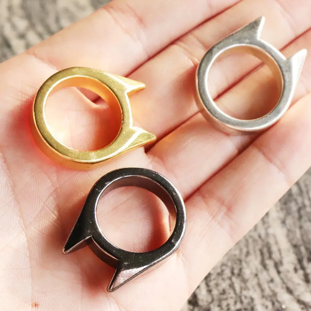 New Women/Man Cat Ear Mini Self-Defense Rings Metal Multifunctional Knuckle Cat Ear Shape Attack Rings Jewelry Accessories