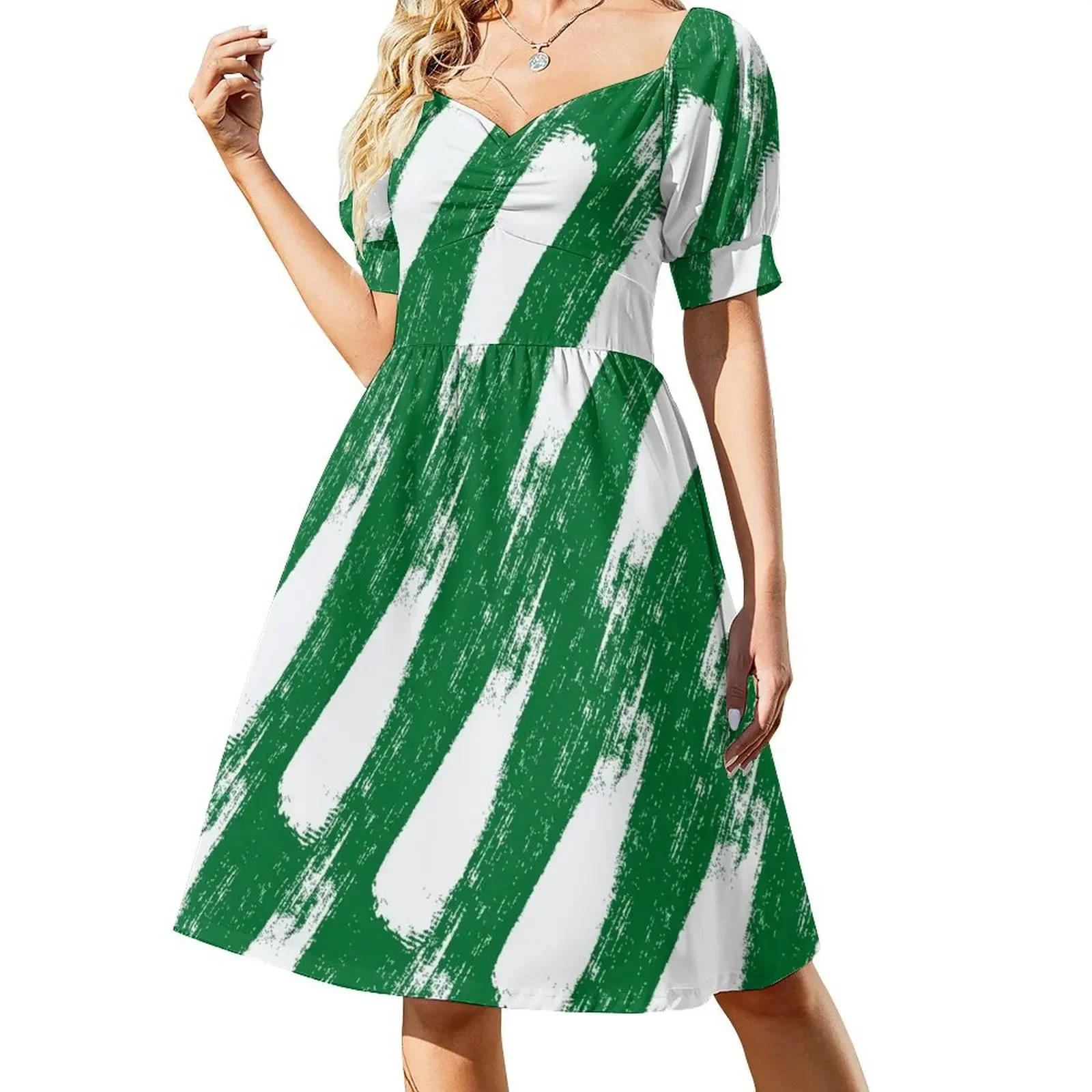 

Green & White Short-Sleeved Dress elegant dress elegant women's sets evening dresses ladies Dress