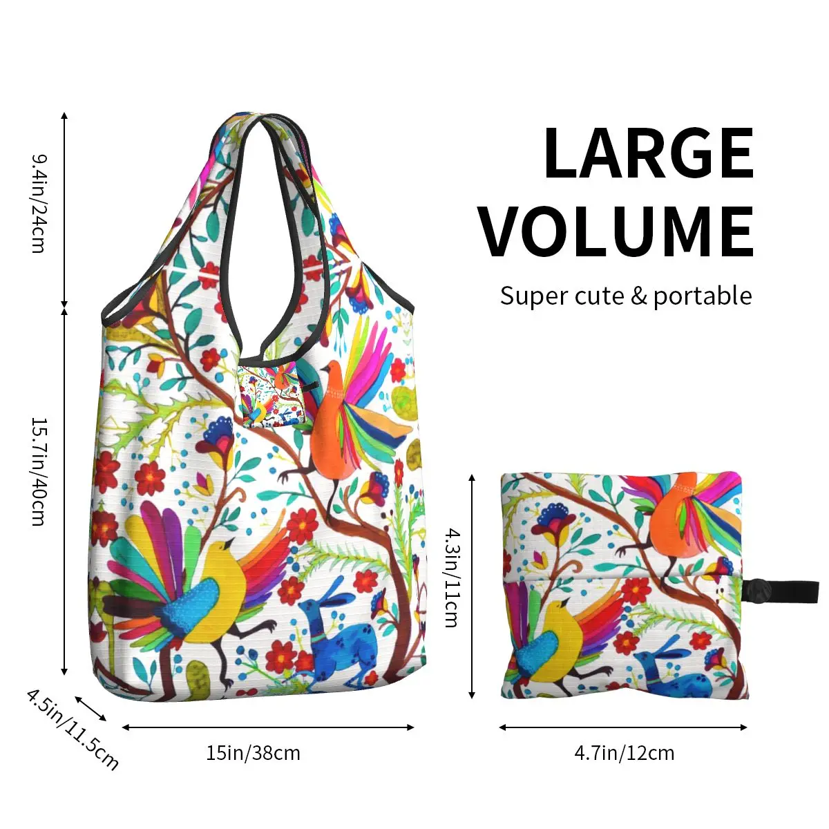 Schattige Print Mexicaanse Otomi Bloemen Amate Winkelen Draagtassen Draagbare Shopper Schouder Mexico Textiel Handtas