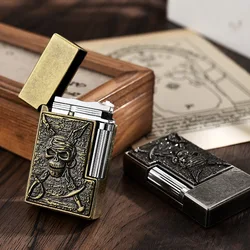 Vintage Pirate Relief Lighter with Gasoline Flint Wheel and Side Ignition Premium Gift Liquid Ding Bronze ColorLighter