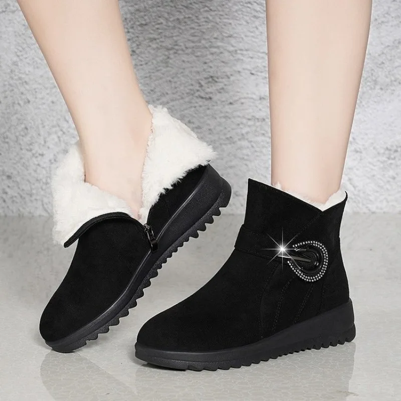 

Snow Boots, Women's Platform Cotton Shoes, Velvet Matte Belt Diamond Booties, Non-slip Warm Mom Boots Women Platform Boots